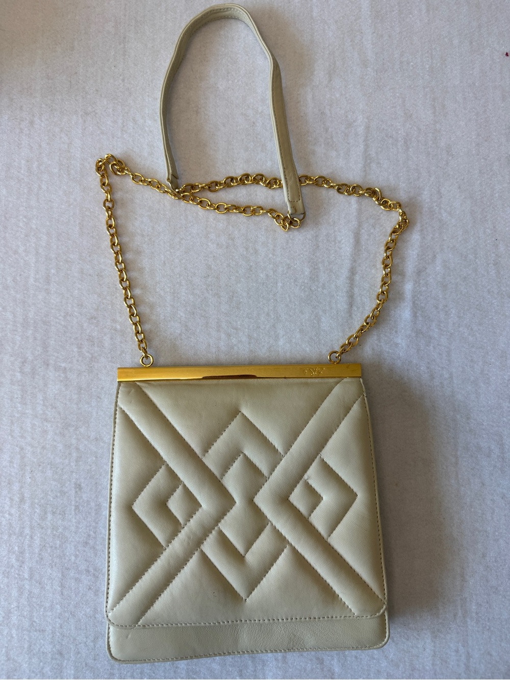 By Sharif Cream Quilted faux Leather Shoulder Bag with Gold Chain